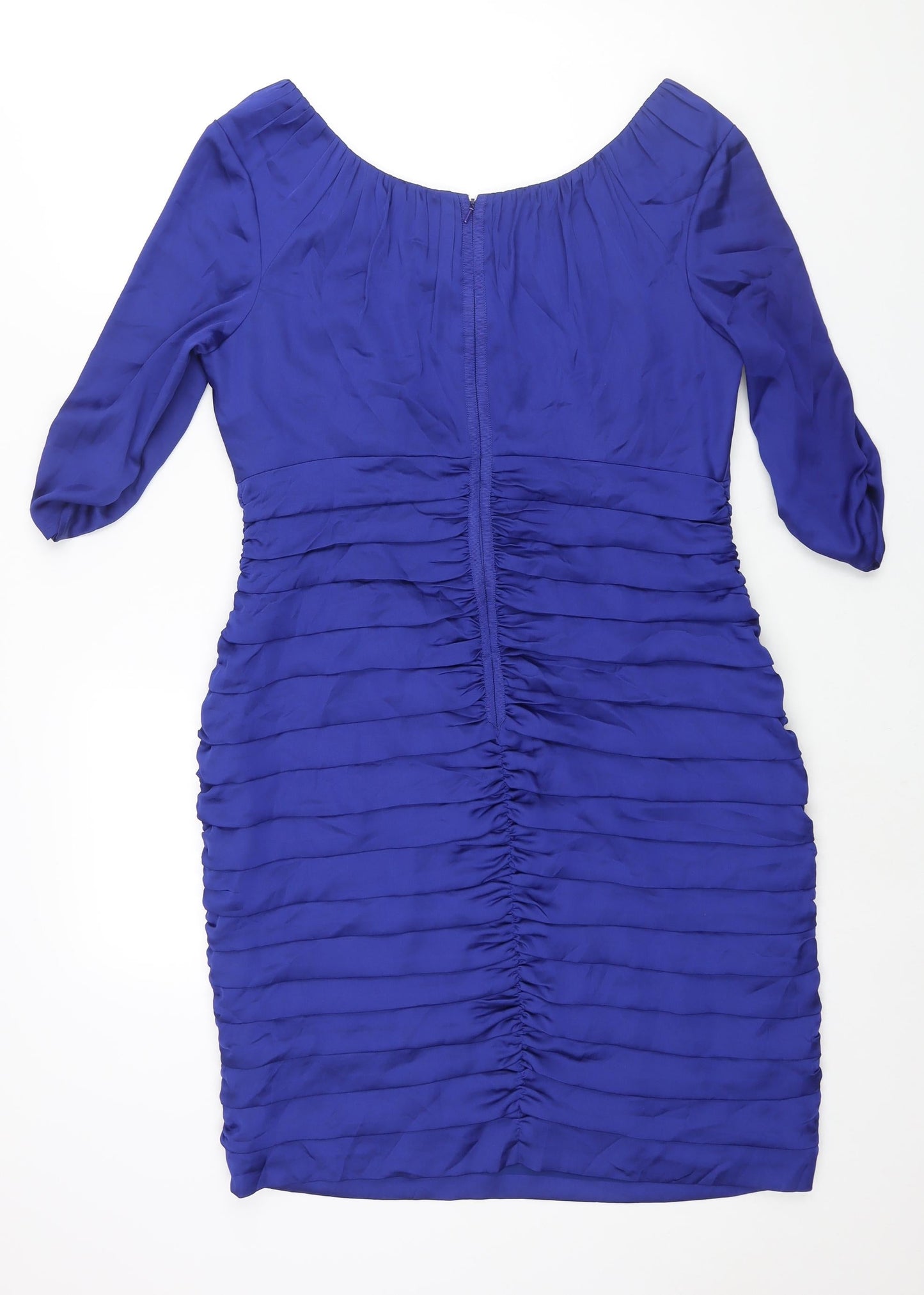 Coast Womens Blue Polyester Shift Size 16 Boat Neck Zip - Pleat Detail
