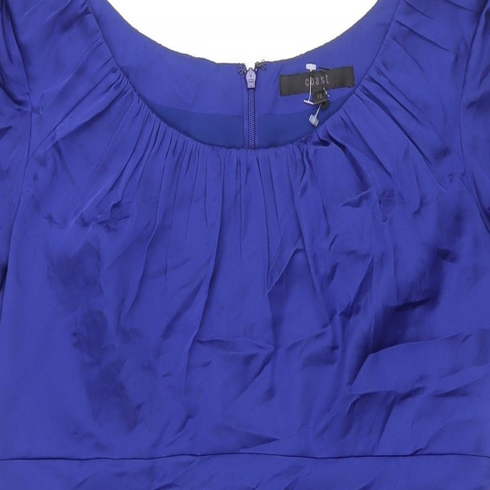 Coast Womens Blue Polyester Shift Size 16 Boat Neck Zip - Pleat Detail