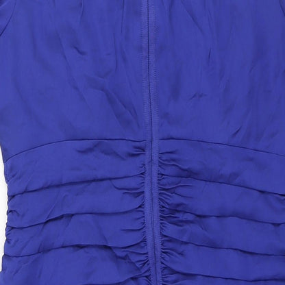 Coast Womens Blue Polyester Shift Size 16 Boat Neck Zip - Pleat Detail