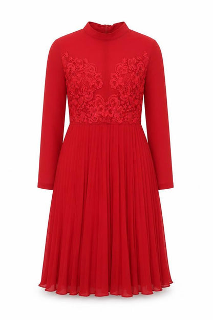 ASOS Womens Red Polyester Shift Size 10 Mock Neck Zip - Pleated Lace Detail