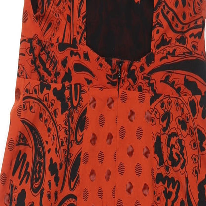 Topshop Womens Red Geometric Polyester Maxi Size 10 V-Neck Zip - Front Slits Panelled