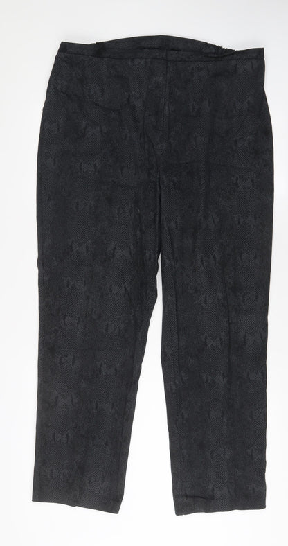 Anya Womens Grey Animal Print Cotton Trousers Size 20 L31 in Regular Hook & Eye