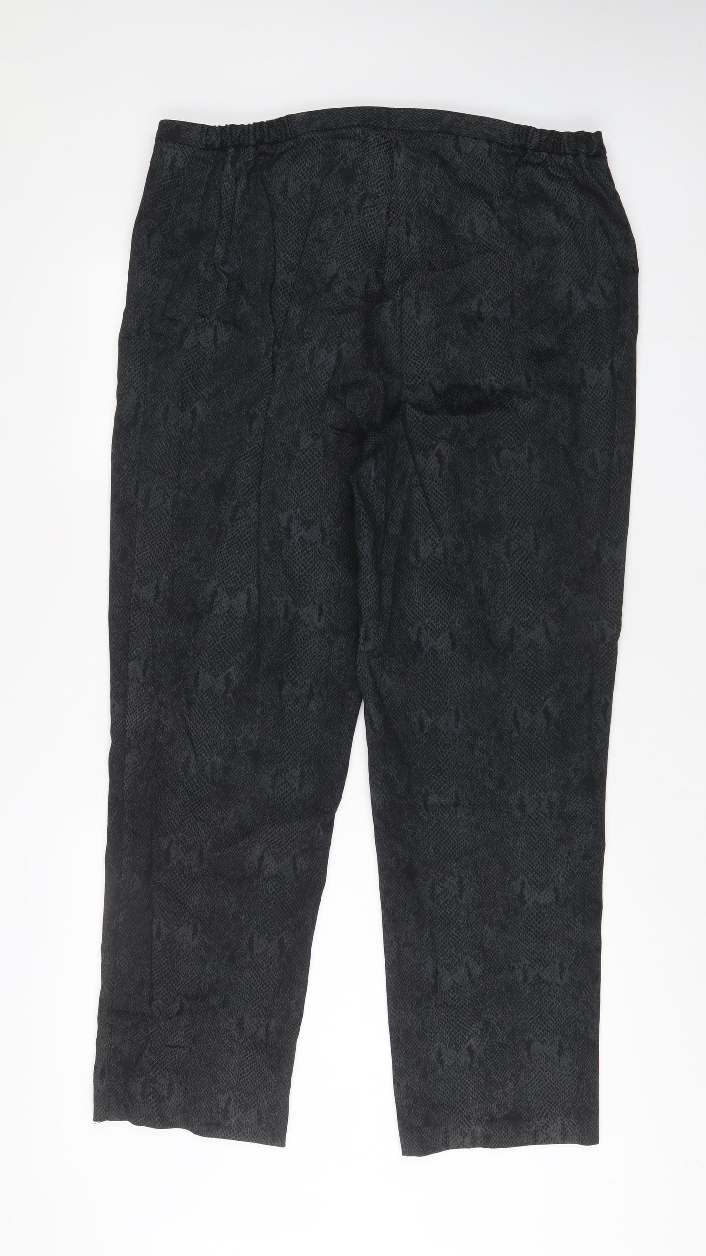 Anya Womens Grey Animal Print Cotton Trousers Size 20 L31 in Regular Hook & Eye
