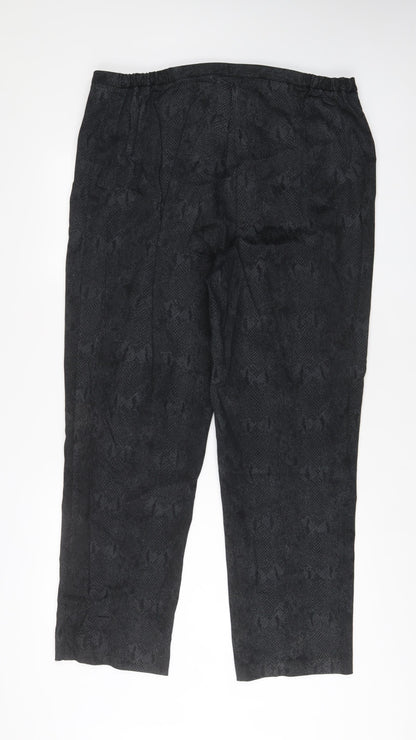 Anya Womens Grey Animal Print Cotton Trousers Size 20 L31 in Regular Hook & Eye