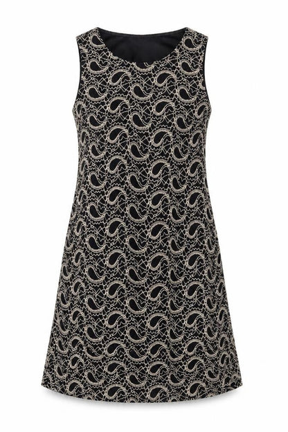 Izabel London Womens Black Geometric Nylon A-Line Size 10 Boat Neck Pullover