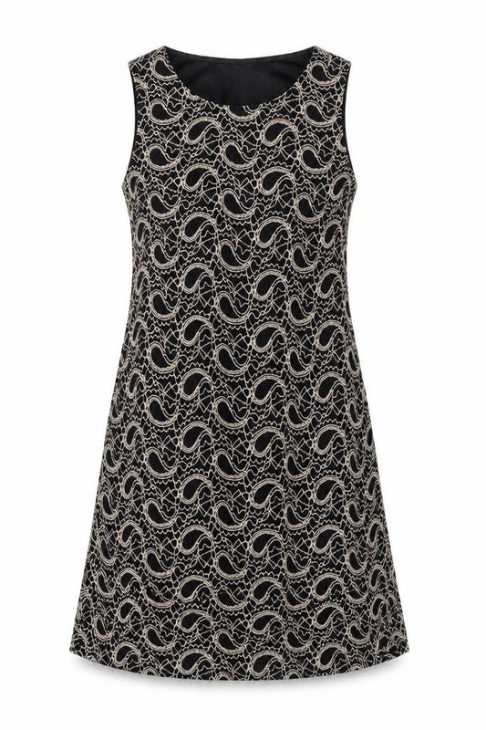 Izabel London Womens Black Geometric Nylon A-Line Size 10 Boat Neck Pullover