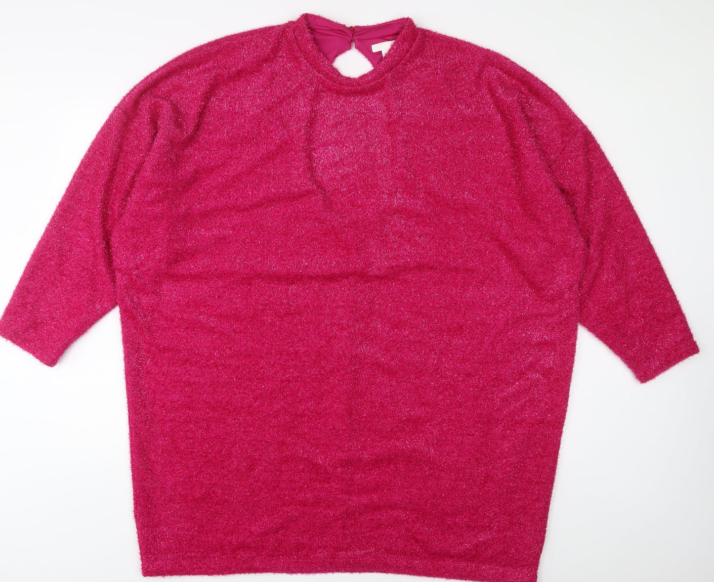 H&M Womens Pink Polyester Jumper Dress Size XL Round Neck Button