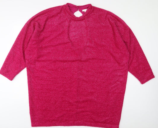 H&M Womens Pink Polyester Jumper Dress Size XL Round Neck Button