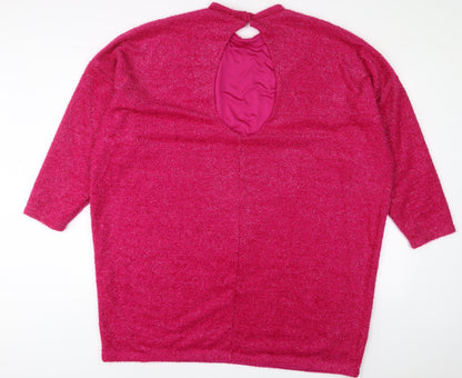 H&M Womens Pink Polyester Jumper Dress Size XL Round Neck Button