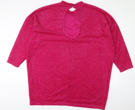 H&M Womens Pink Polyester Jumper Dress Size XL Round Neck Button
