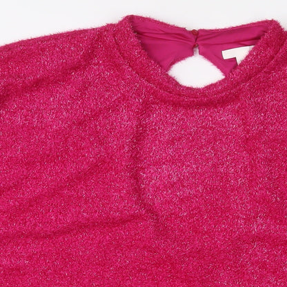 H&M Womens Pink Polyester Jumper Dress Size XL Round Neck Button