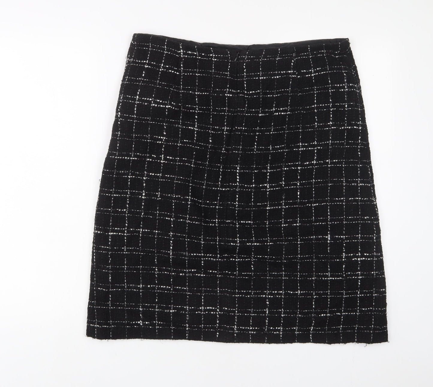 Classic Womens Black Plaid Acrylic A-Line Skirt Size 14 Zip