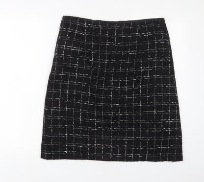 Classic Womens Black Plaid Acrylic A-Line Skirt Size 14 Zip
