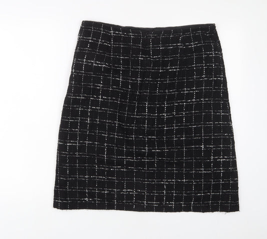 Classic Womens Black Plaid Acrylic A-Line Skirt Size 14 Zip