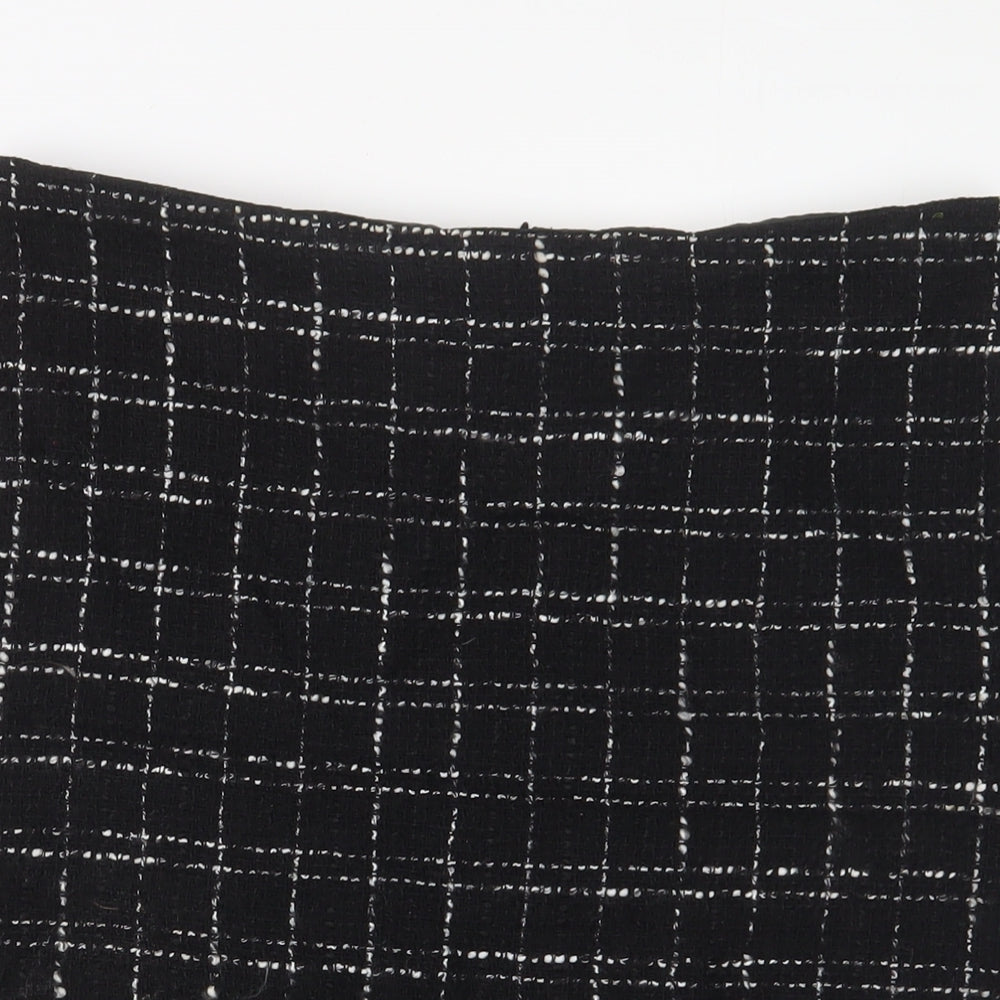 Classic Womens Black Plaid Acrylic A-Line Skirt Size 14 Zip