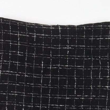 Classic Womens Black Plaid Acrylic A-Line Skirt Size 14 Zip