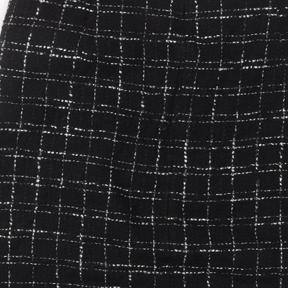Classic Womens Black Plaid Acrylic A-Line Skirt Size 14 Zip