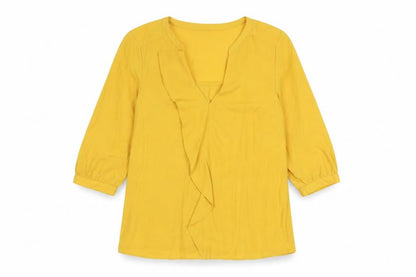 Oasis Womens Yellow Polyester Basic Blouse Size 10 V-Neck