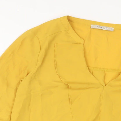 Oasis Womens Yellow Polyester Basic Blouse Size 10 V-Neck