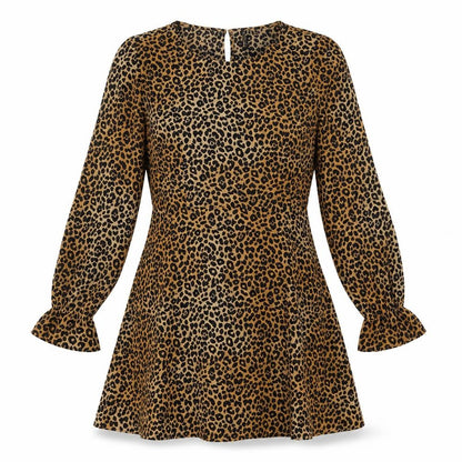 h7M Womens Brown Animal Print Polyester A-Line Size 10 Crew Neck Zip
