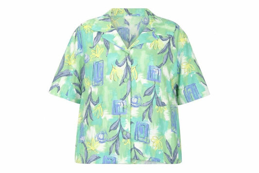 Iazarus Womens Blue Geometric Acrylic Basic Button-Up Size 18 Collared
