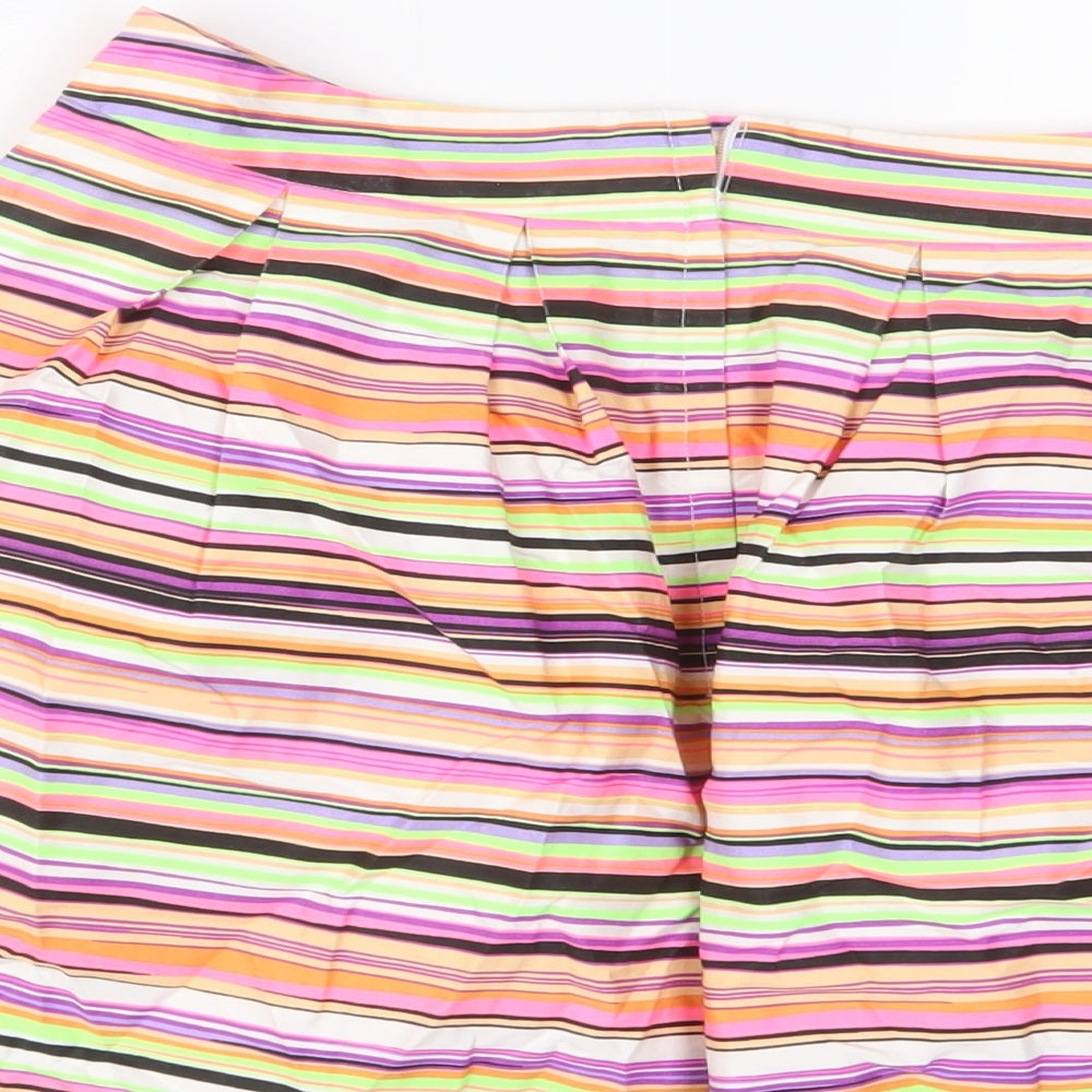 H&M Womens Multicoloured Striped Cotton A-Line Skirt Size 14 Zip - Pleated