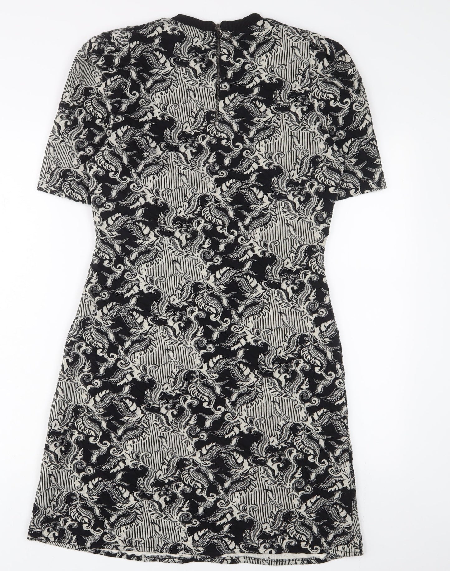 NEXT Womens Beige Geometric Polyester A-Line Size 10 Round Neck Zip