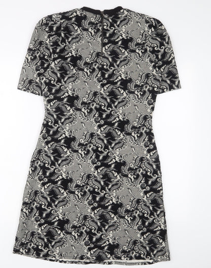 NEXT Womens Beige Geometric Polyester A-Line Size 10 Round Neck Zip