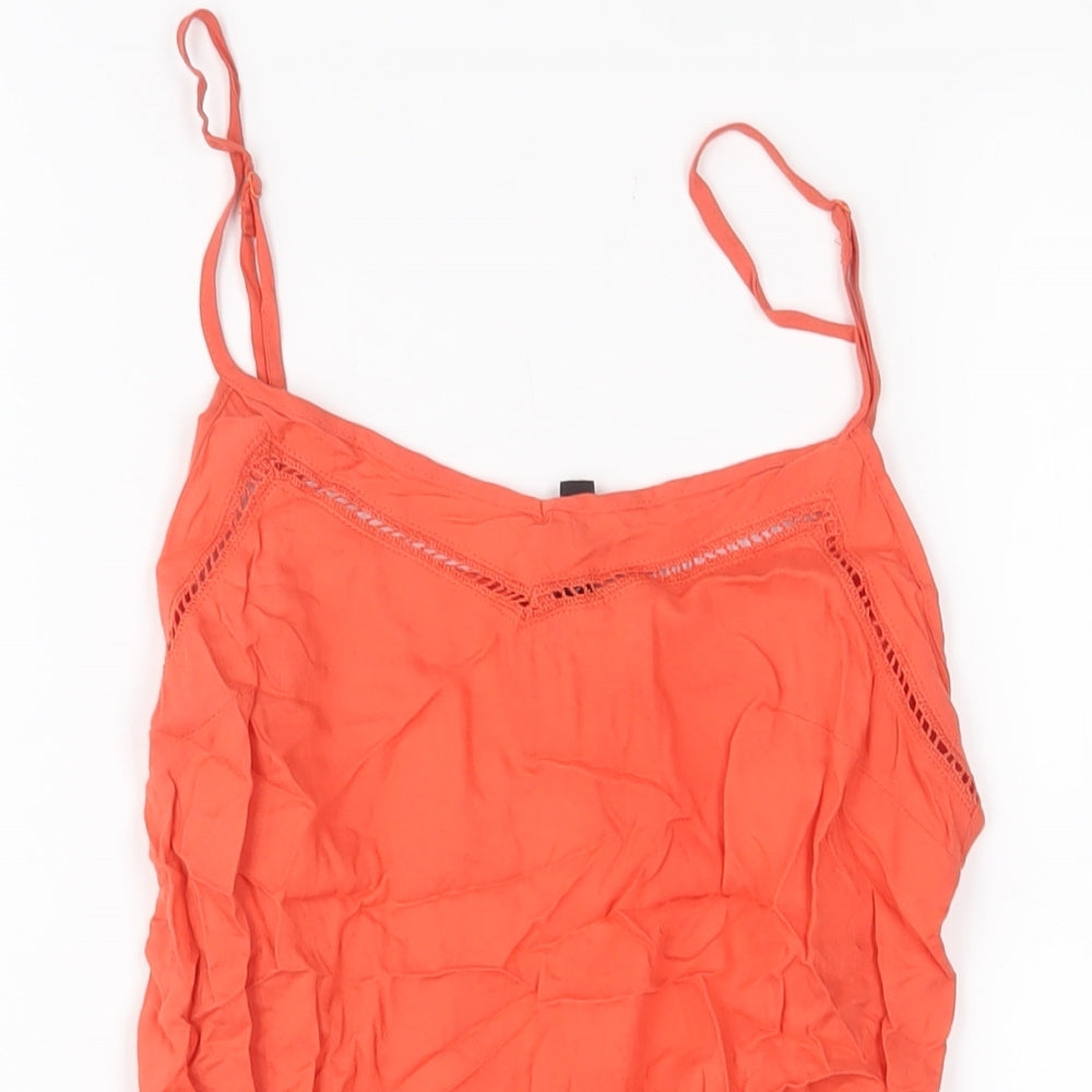 H&M Womens Orange Viscose Playsuit One-Piece Size 8 Pullover - Embroidered