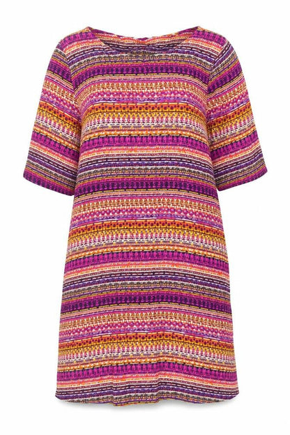 Dash Womens Multicoloured Geometric Viscose A-Line Size 10 Boat Neck Pullover