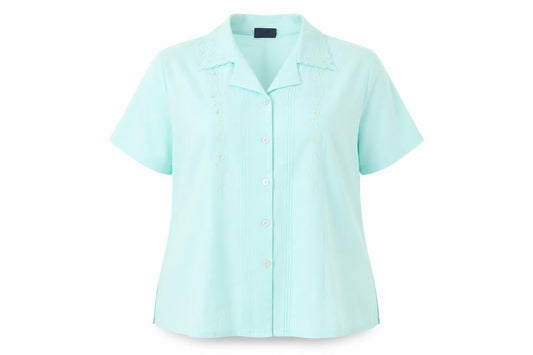 Adam Collection Womens Blue Polyester Basic Button-Up Size 18 Collared - Embroidered, Sequins