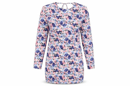ASOS Womens Multicoloured Floral Polyester A-Line Size 10 Crew Neck Tie - Open Back