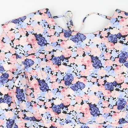 ASOS Womens Multicoloured Floral Polyester A-Line Size 10 Crew Neck Tie - Open Back