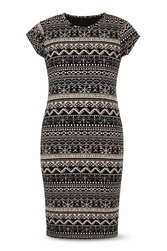 izabel London Womens Black Geometric Viscose Bodycon Size 10 Roll Neck Pullover