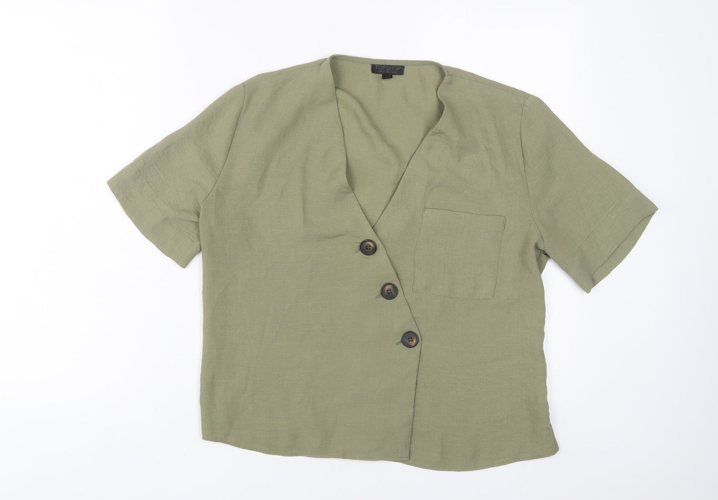 Womens UK Size 10 Topshop Green Basic Button-Up