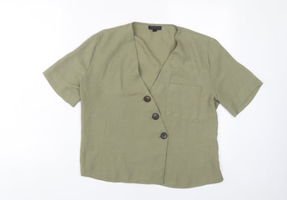 Womens UK Size 10 Topshop Green Basic Button-Up