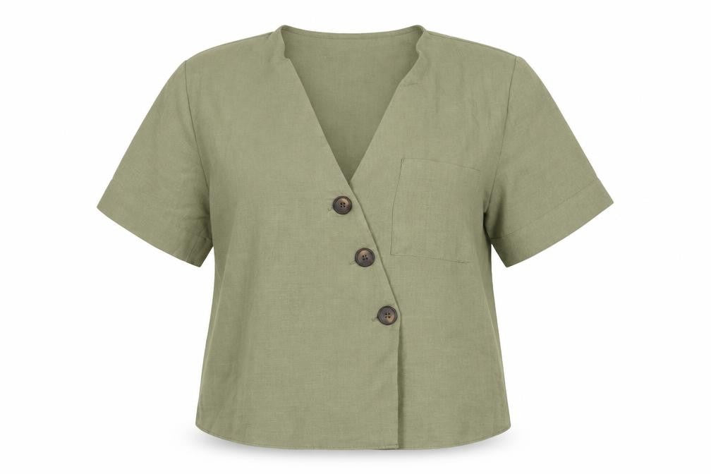 Womens UK Size 10 Topshop Green Basic Button-Up