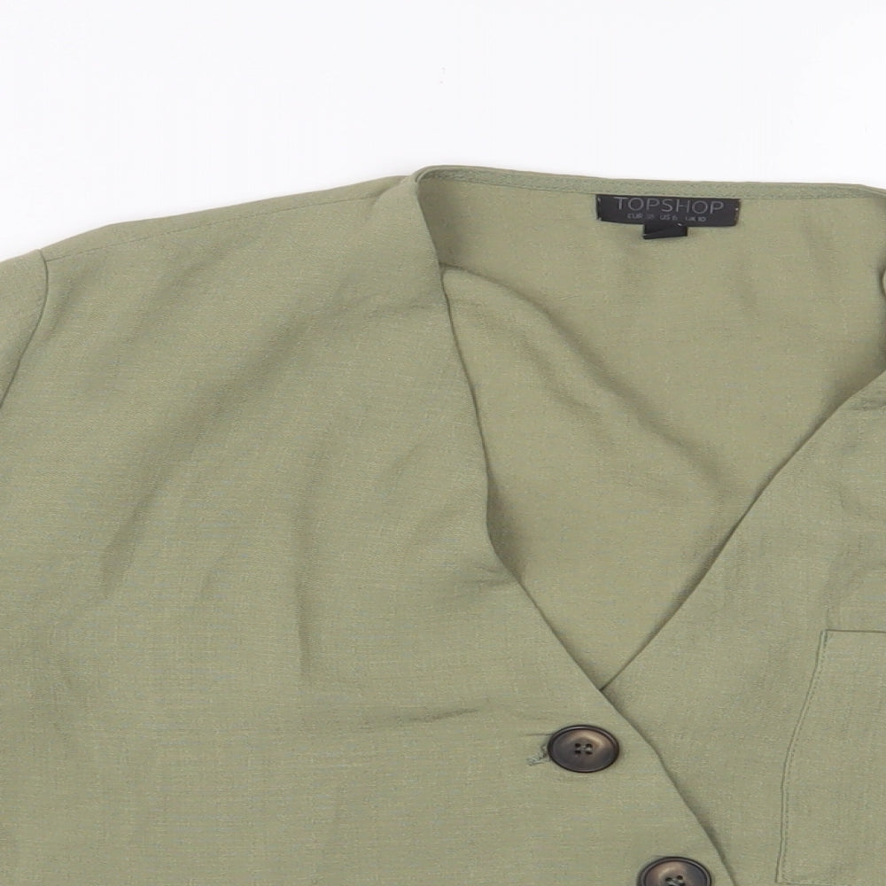 Womens UK Size 10 Topshop Green Basic Button-Up