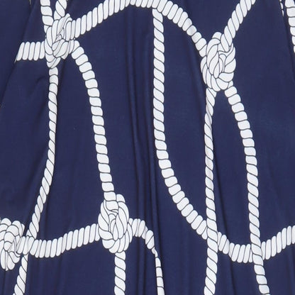 Tiletts Womens Blue Geometric Polyester A-Line Size M V-Neck Pullover