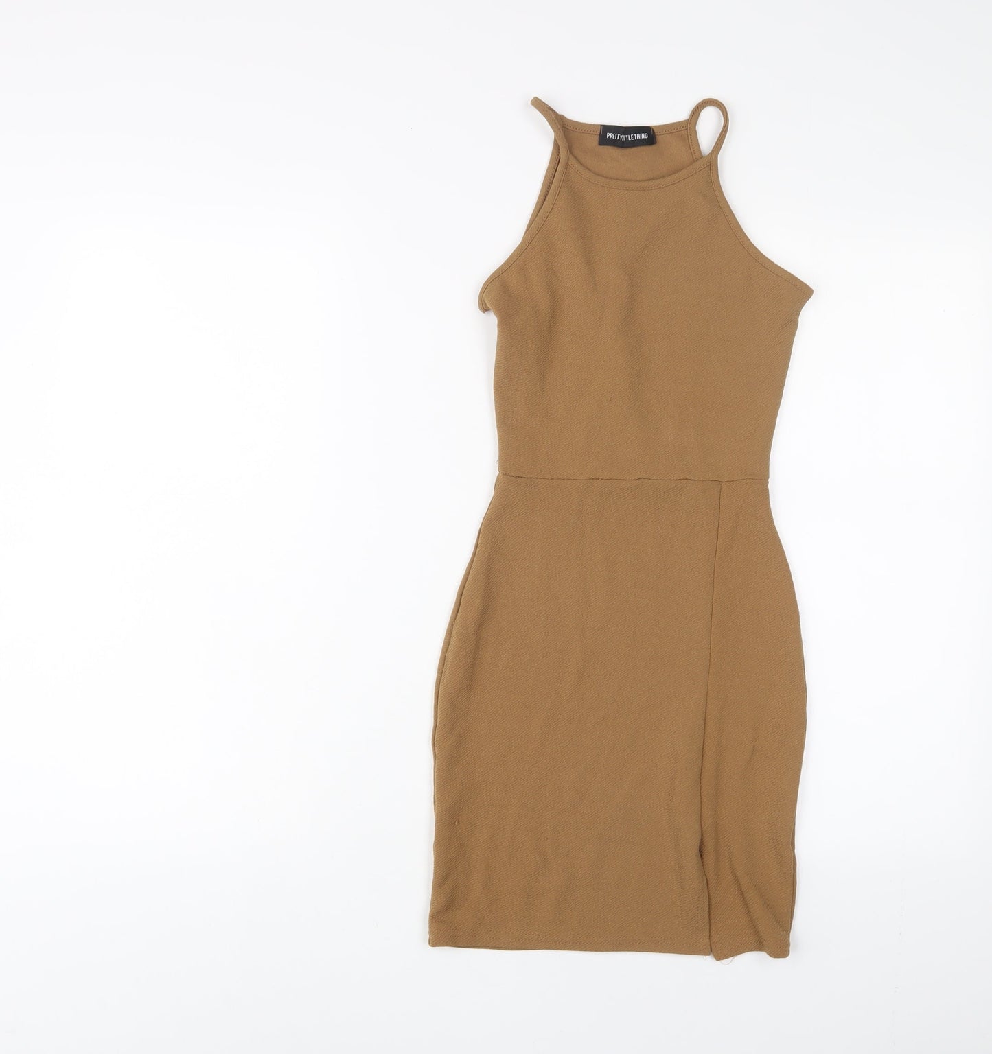 PRETTYLITTLETHING Womens Brown Polyester Bodycon Size 4 Square Neck Pullover