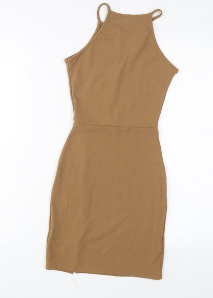 PRETTYLITTLETHING Womens Brown Polyester Bodycon Size 4 Square Neck Pullover