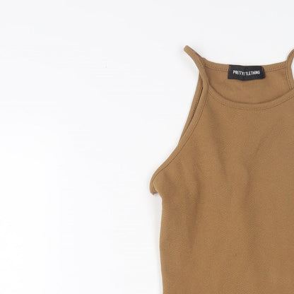 PRETTYLITTLETHING Womens Brown Polyester Bodycon Size 4 Square Neck Pullover