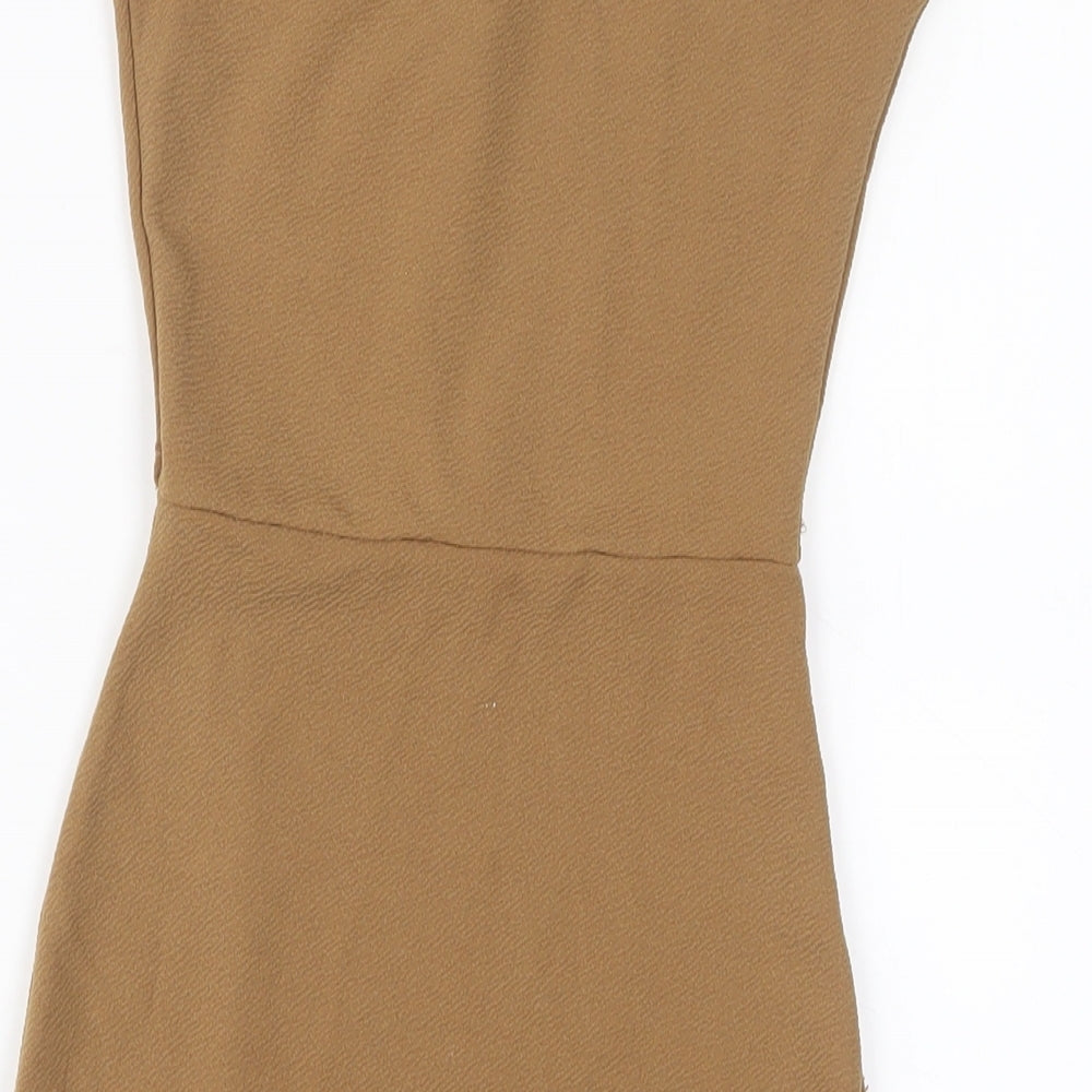PRETTYLITTLETHING Womens Brown Polyester Bodycon Size 4 Square Neck Pullover