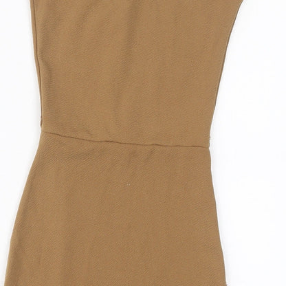 PRETTYLITTLETHING Womens Brown Polyester Bodycon Size 4 Square Neck Pullover