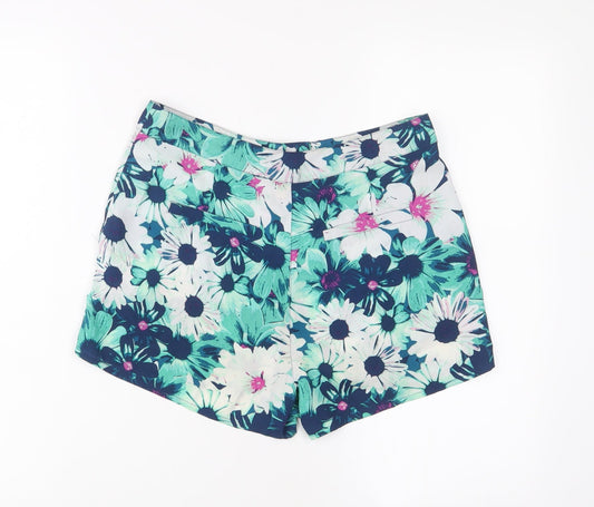 Lipsy Womens Green Floral Polyester Basic Shorts Size 8 Regular Hook & Eye