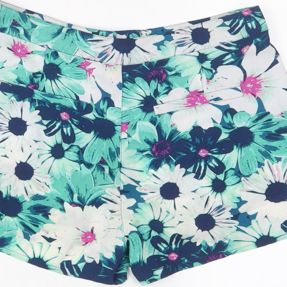 Lipsy Womens Green Floral Polyester Basic Shorts Size 8 Regular Hook & Eye