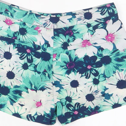 Lipsy Womens Green Floral Polyester Basic Shorts Size 8 Regular Hook & Eye