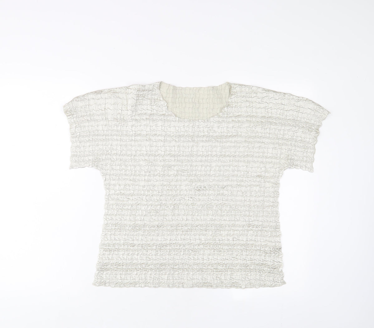 Chanti Womens Silver Polyester Basic T-Shirt Size L Crew Neck - Pleated