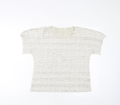 Chanti Womens Silver Polyester Basic T-Shirt Size L Crew Neck - Pleated