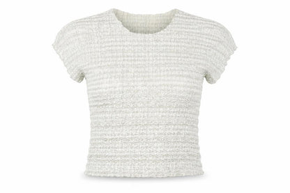 Chanti Womens Silver Polyester Basic T-Shirt Size L Crew Neck - Pleated